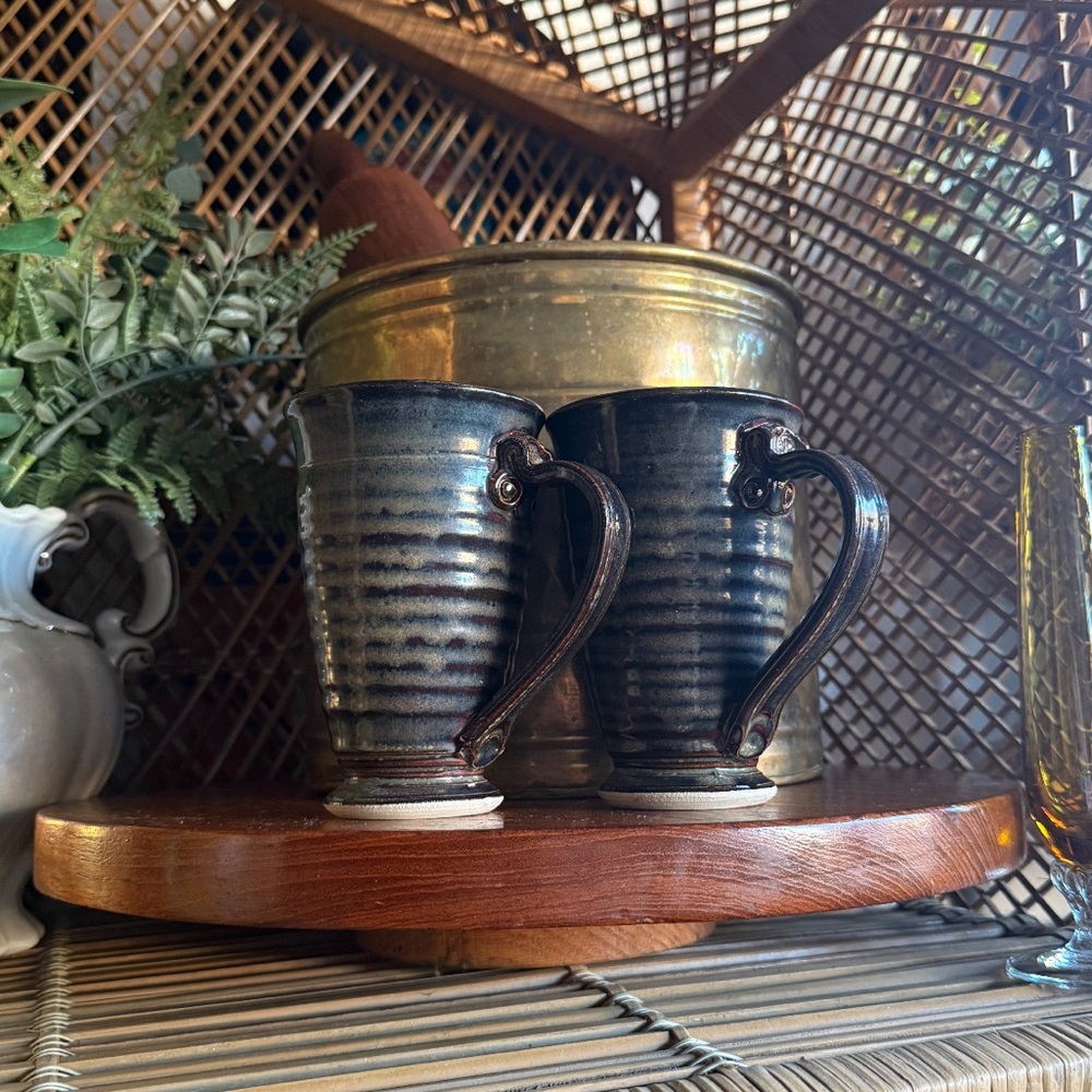 Handcrafted Ceramic Mugs - Blue and Brown
